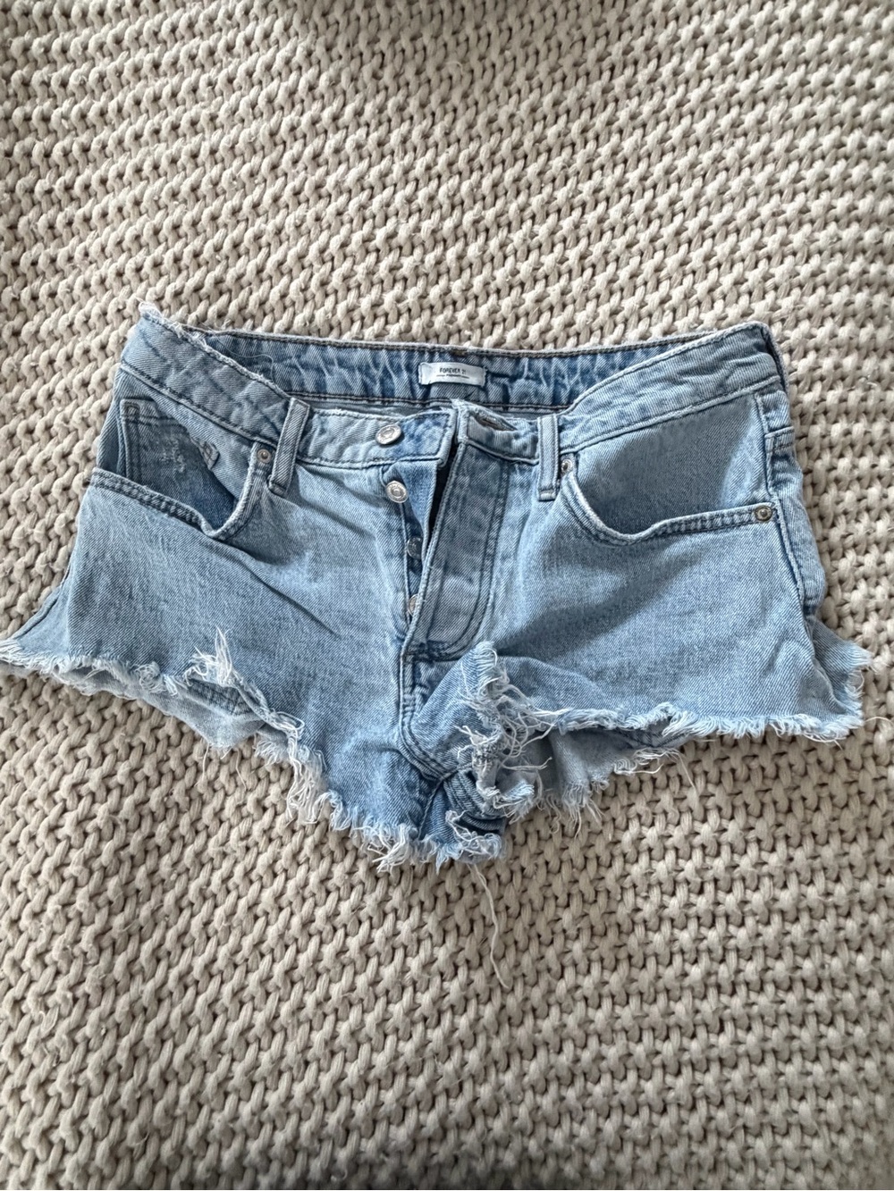 Forever 21 Light Blue Distressed Denim Cutoff Shorts